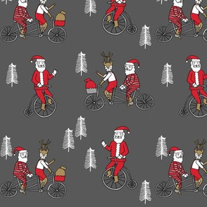 Santa Claus bicycle with reindeer christmas fabric charcoal