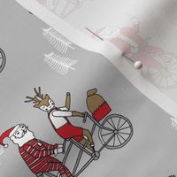 Santa Claus bicycle with reindeer christmas fabric light grey