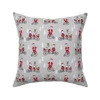 Santa Claus bicycle with reindeer christmas fabric light grey