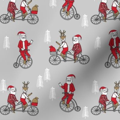 Santa Claus bicycle with reindeer christmas fabric light grey