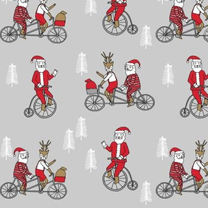 Santa Claus bicycle with reindeer christmas fabric light grey