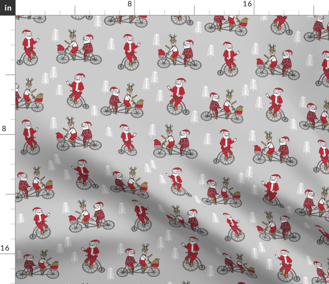 Santa Claus bicycle with reindeer christmas fabric light grey