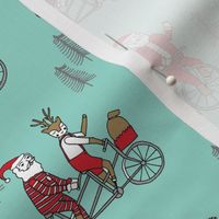 Santa Claus bicycle with reindeer christmas fabric light mint