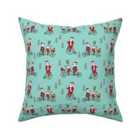 Santa Claus bicycle with reindeer christmas fabric light mint