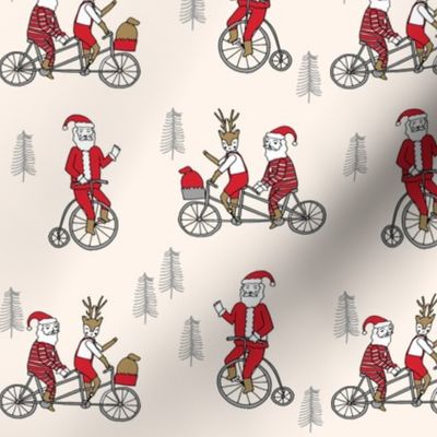 Santa Claus bicycle with reindeer christmas fabric off-white