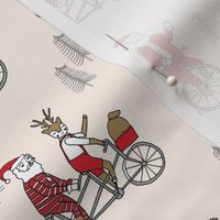 Santa Claus bicycle with reindeer christmas fabric off-white