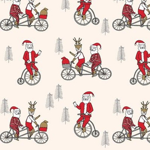 Santa Claus bicycle with reindeer christmas fabric off-white