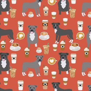 Pitbull grey coat coffee latte cafe fabric dog breed red orange