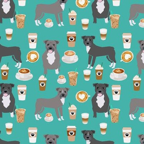 Pitbull grey coat coffee latte cafe fabric dog breed  turquoise 