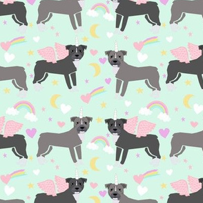 Pitbull unicorn magic rainbows fabric dog breed light mint