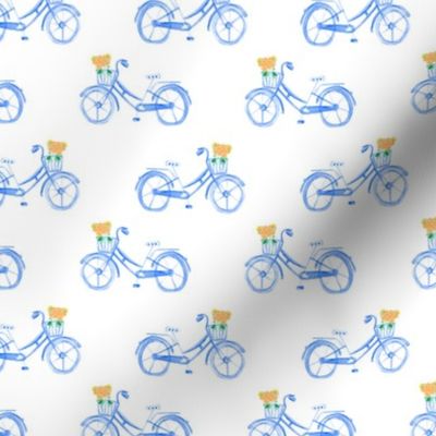 17-12V Bike bicycle Watercolor Blue  With Flowers || Summer Floral transportation _Miss Chiff Designs