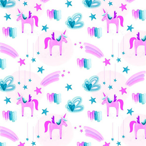 Electric Pink Unicorns Stars and Clouds // Small