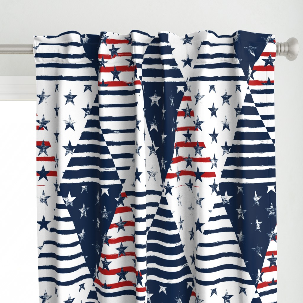 Stars and Stripes Triangle Wholecloth (Grunge Painted Vintage Distressed 4th of July, Red White and Blue, American Flag) 