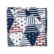 Stars and Stripes Triangle Wholecloth (Grunge Painted Vintage Distressed 4th of July, Red White and Blue, American Flag) 