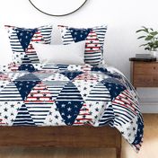 Stars and Stripes Triangle Wholecloth (Grunge Painted Vintage Distressed 4th of July, Red White and Blue, American Flag) 