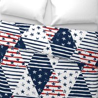 Stars and Stripes Triangle Wholecloth (Grunge Painted Vintage Distressed 4th of July, Red White and Blue, American Flag) 