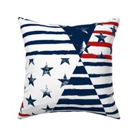 Stars and Stripes Triangle Wholecloth (Grunge Painted Vintage Distressed 4th of July, Red White and Blue, American Flag) 