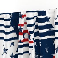 Stars and Stripes Triangle Wholecloth (Grunge Painted Vintage Distressed 4th of July, Red White and Blue, American Flag) 