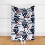 Stars and Stripes Triangle Wholecloth (Grunge Painted Vintage Distressed 4th of July, Red White and Blue, American Flag) 