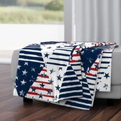 Stars and Stripes Triangle Wholecloth (Grunge Painted Vintage Distressed 4th of July, Red White and Blue, American Flag) 