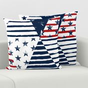 Stars and Stripes Triangle Wholecloth (Grunge Painted Vintage Distressed 4th of July, Red White and Blue, American Flag) 