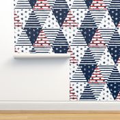 Stars and Stripes Triangle Wholecloth (Grunge Painted Vintage Distressed 4th of July, Red White and Blue, American Flag) 