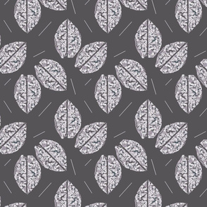 White Leaves on Greenish Gray Upholstery Fabric