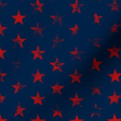 Distressed Red Stars on Navy Blue (Grunge Vintage 4th of July American Flag Stars)