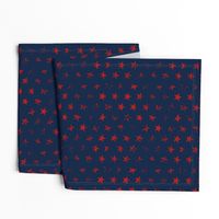 Distressed Red Stars on Navy Blue (Grunge Vintage 4th of July American Flag Stars)