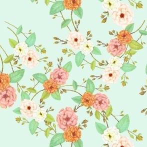 Chinoserie Rose Orange Mint Peach Lime // standard