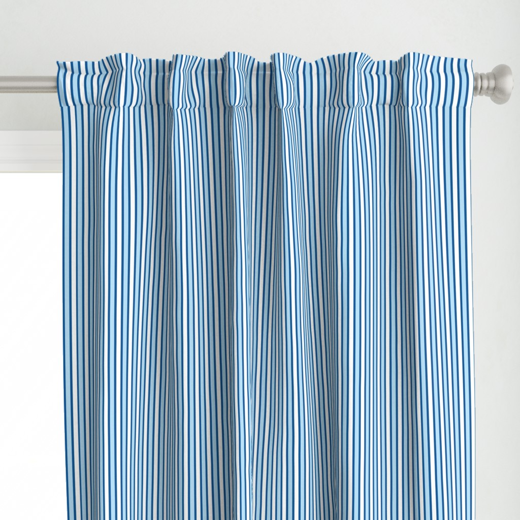 Seaside Summer Vertical Stripes  - Narrow Summer Seas Blue Ribbons with Snowy White and Baby Blue