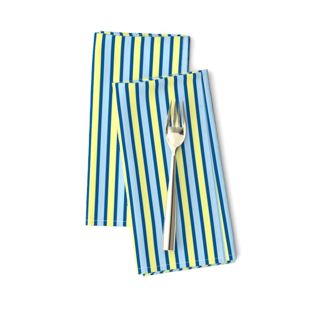 Cosy Kitchens Vertical Stripes  - Narrow Summer Seas Blue Ribbons with Baby Blue and Sunbeam Yellow