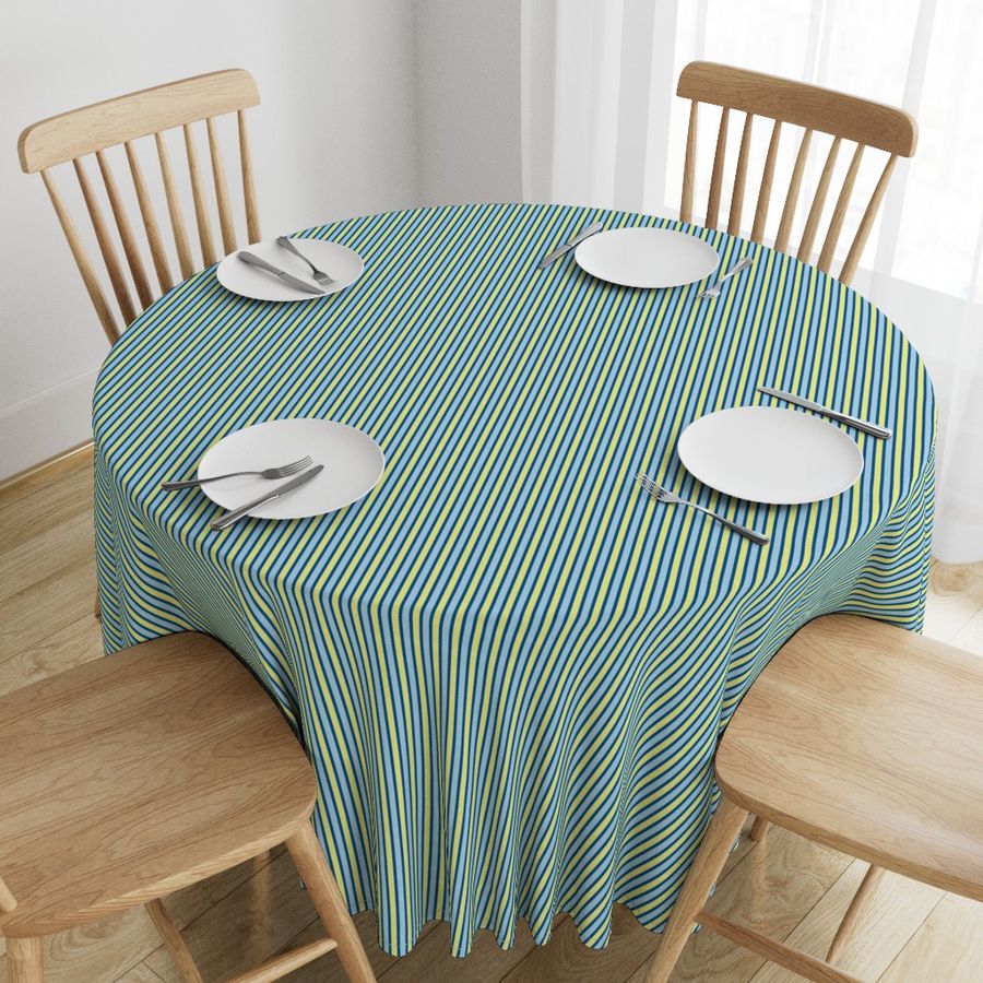 Cosy Kitchens Vertical Stripes  - Narrow Summer Seas Blue Ribbons with Baby Blue and Sunbeam Yellow