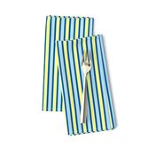 Cosy Kitchens Vertical Stripes  - Narrow Summer Seas Blue Ribbons with Baby Blue and Sunbeam Yellow