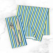 Cosy Kitchens Vertical Stripes  - Narrow Summer Seas Blue Ribbons with Baby Blue and Sunbeam Yellow