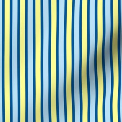 Cosy Kitchens Vertical Stripes  - Narrow Summer Seas Blue Ribbons with Baby Blue and Sunbeam Yellow