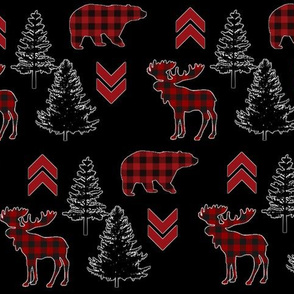 Buffalo Plaid Moose and Bear Wilderness on Black