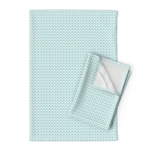 Floral Ditsy Teal on White Small Flower Design on White Background Simple