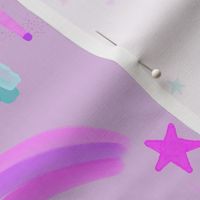 Electric Pink Unicorns Stars and Clouds // on purple // small