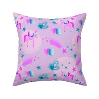 Electric Pink Unicorns Stars and Clouds // on purple // small