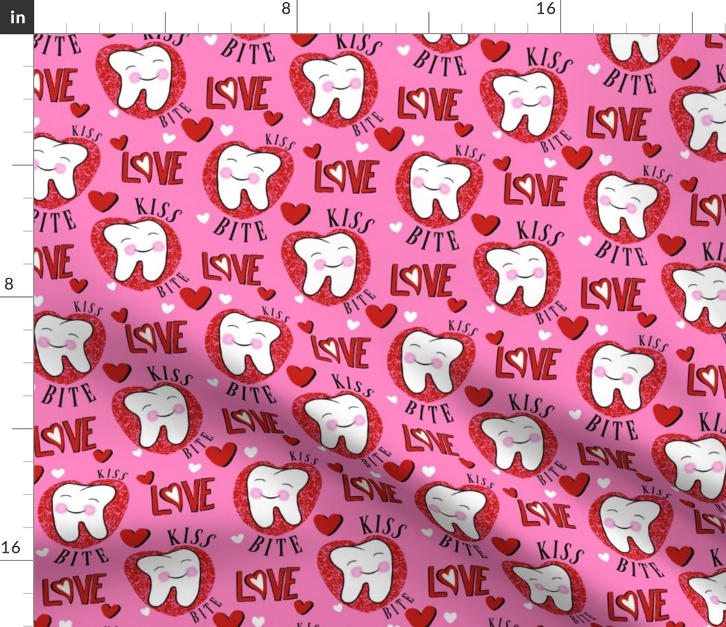 Love Your Teeth & They Will Love You Back / Pink Red  / Heart, Love, Bite  