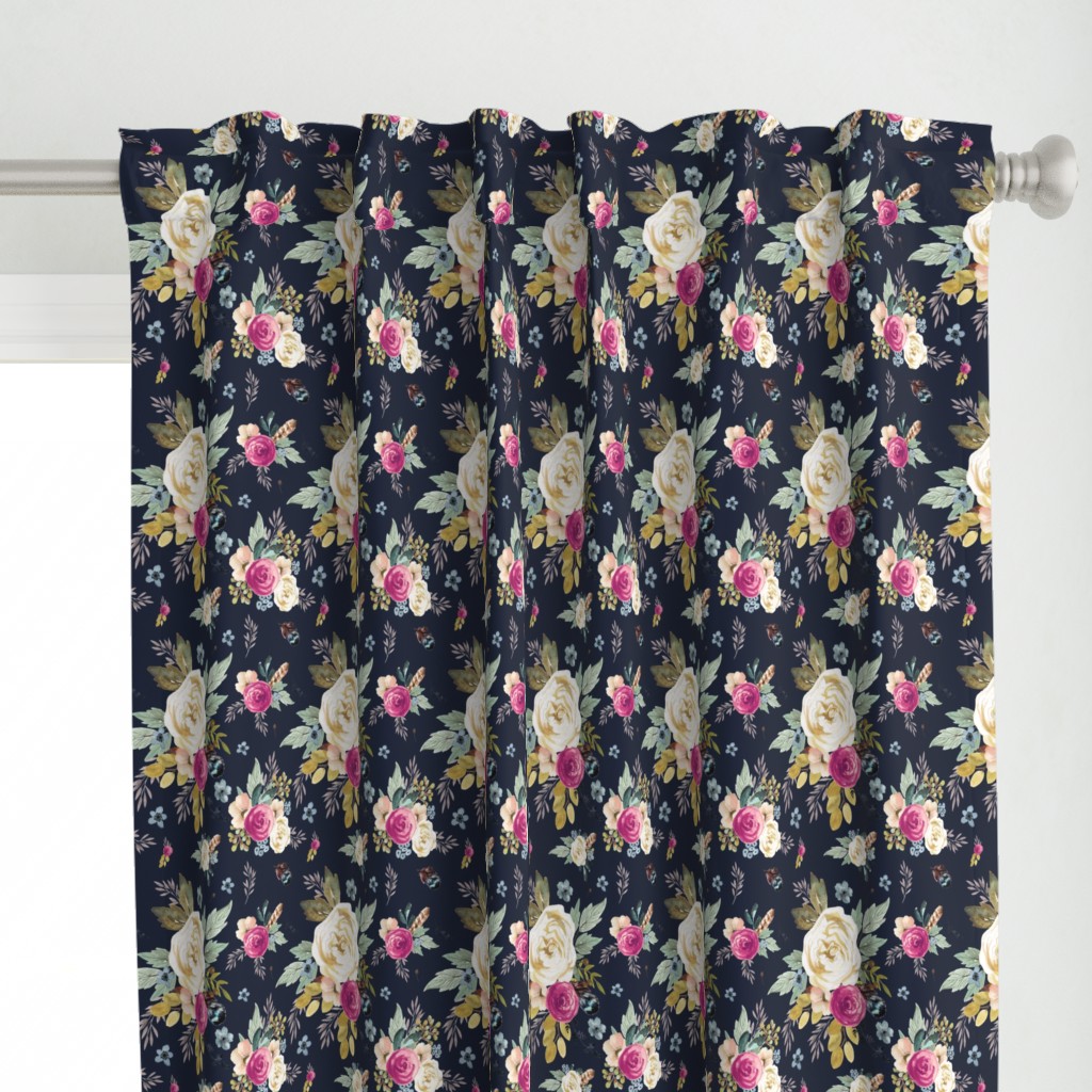 8" Western Autumn Mauve Flower - Navy