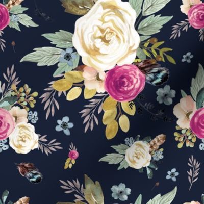 8" Western Autumn Mauve Flower - Navy