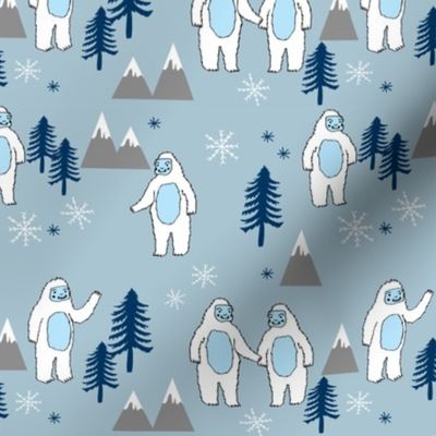Yeti christmas winter snow fabric blue grey by andrea lauren