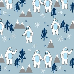 Yeti christmas winter snow fabric blue grey by andrea lauren