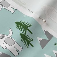 Yeti christmas winter snow fabric minty by andrea lauren