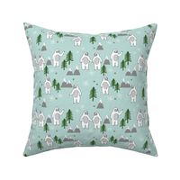 Yeti christmas winter snow fabric minty by andrea lauren