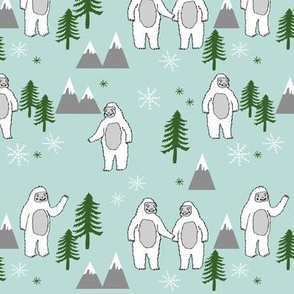 Yeti christmas winter snow fabric minty by andrea lauren