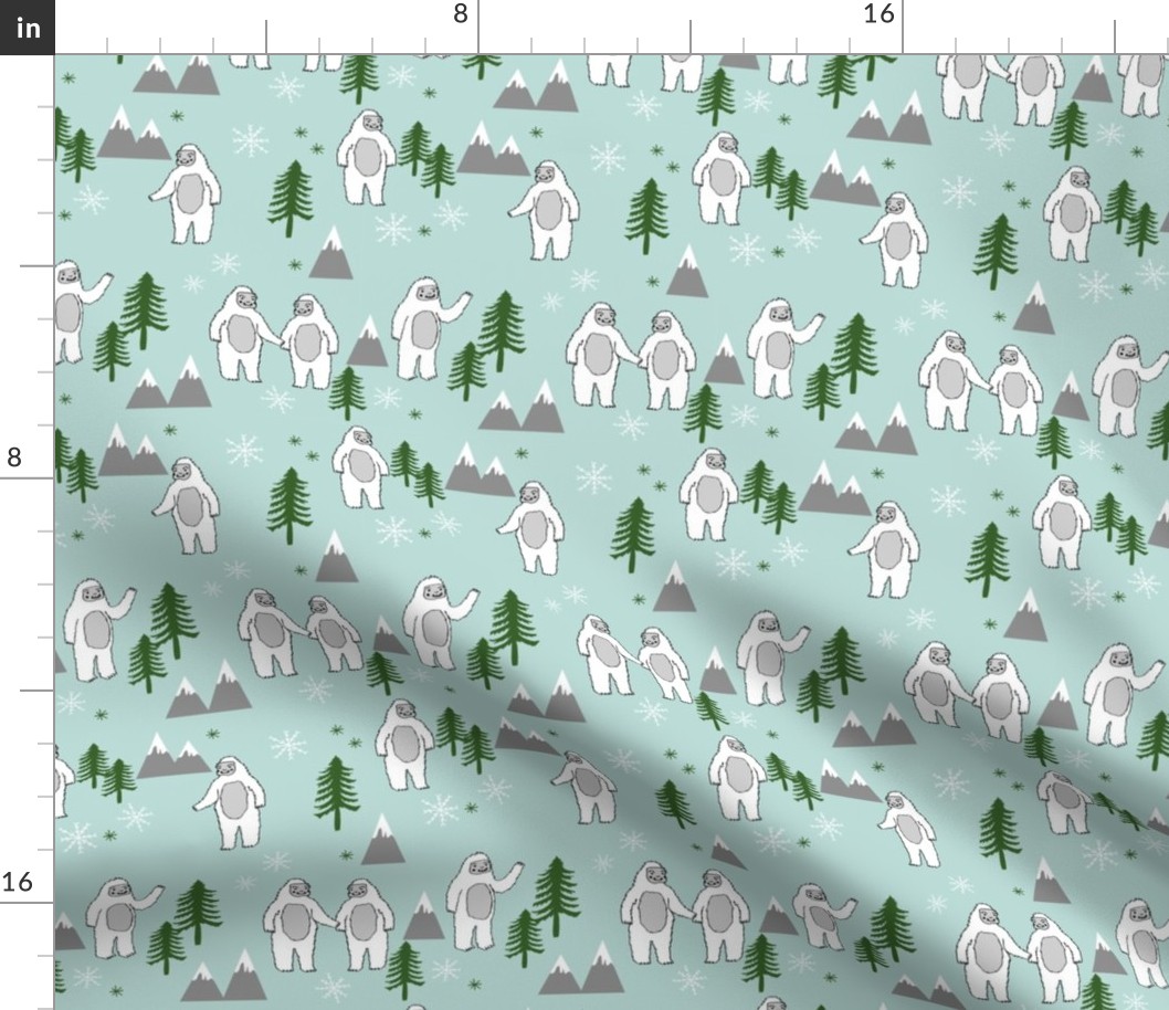 Yeti christmas winter snow fabric minty by andrea lauren