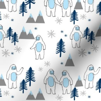 Yeti christmas winter snow fabric white and blue by andrea lauren